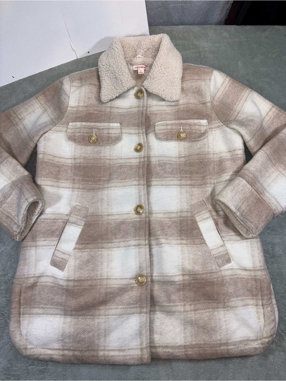 Tan and White Checkered Shacket - Size Large